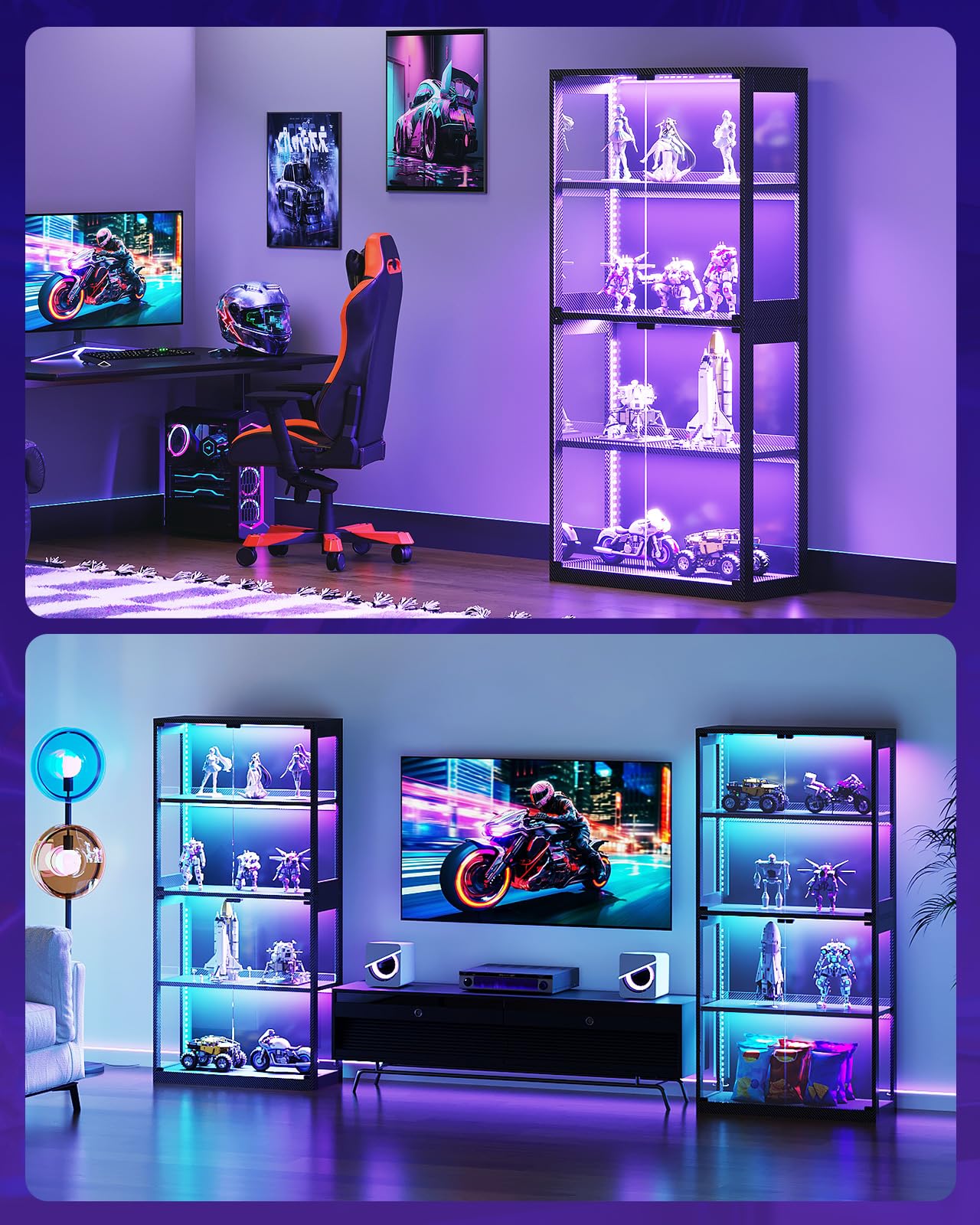 4-Tier Glass Display Cabinet with RGB Lights