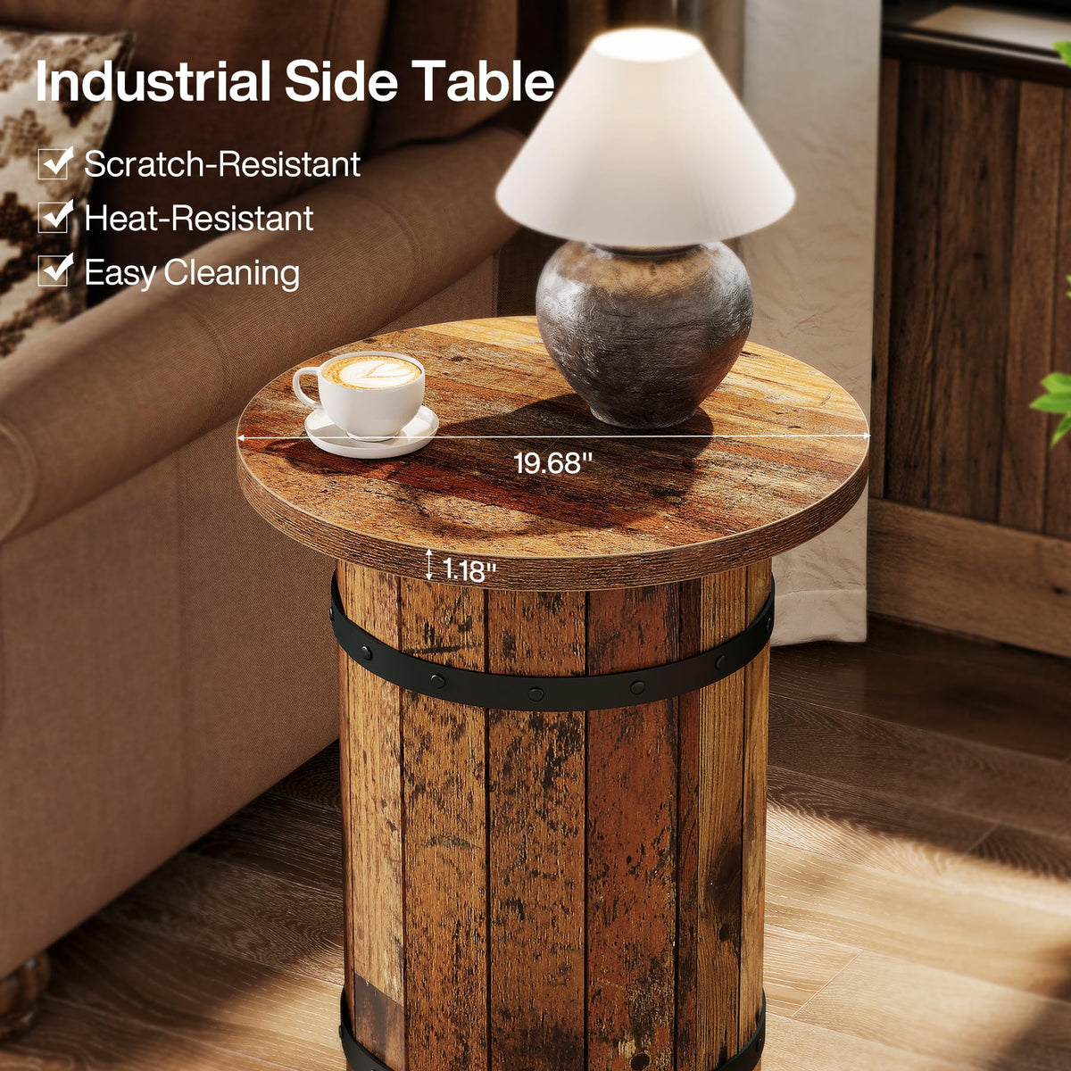 Tribesigns Round Side Table, Rustic End Tables Living Room, Rustic Brown