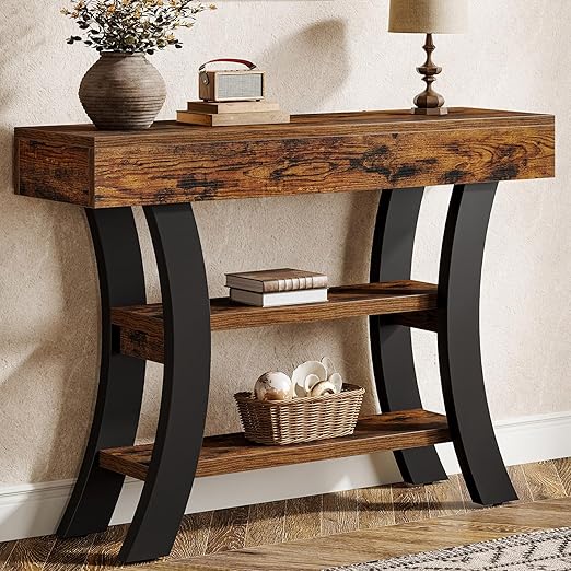 41" Curved Console Table with 3-Tier Storage