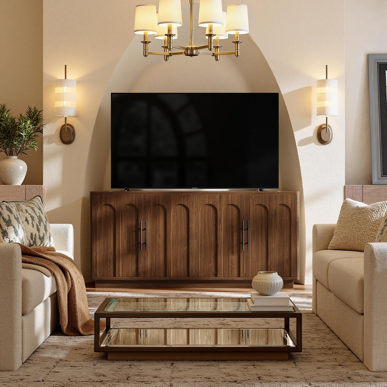 67" Arched Sideboard Buffet Cabinet with 4 Doors