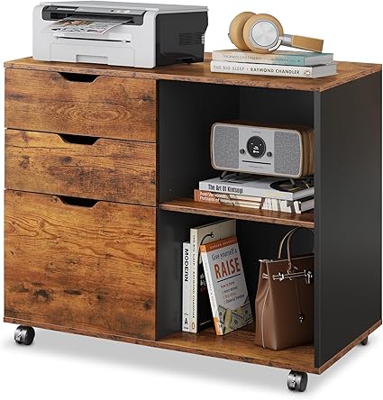 3-Drawer Mobile Filing Cabinet with Printer Stand