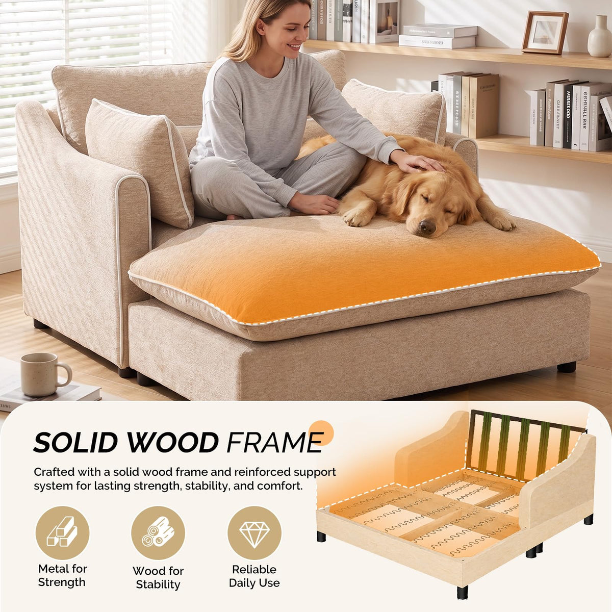 VINGLI Oversized Chaise Lounge Chair Indoor, Modern Sleeper Sofa Chair Bed