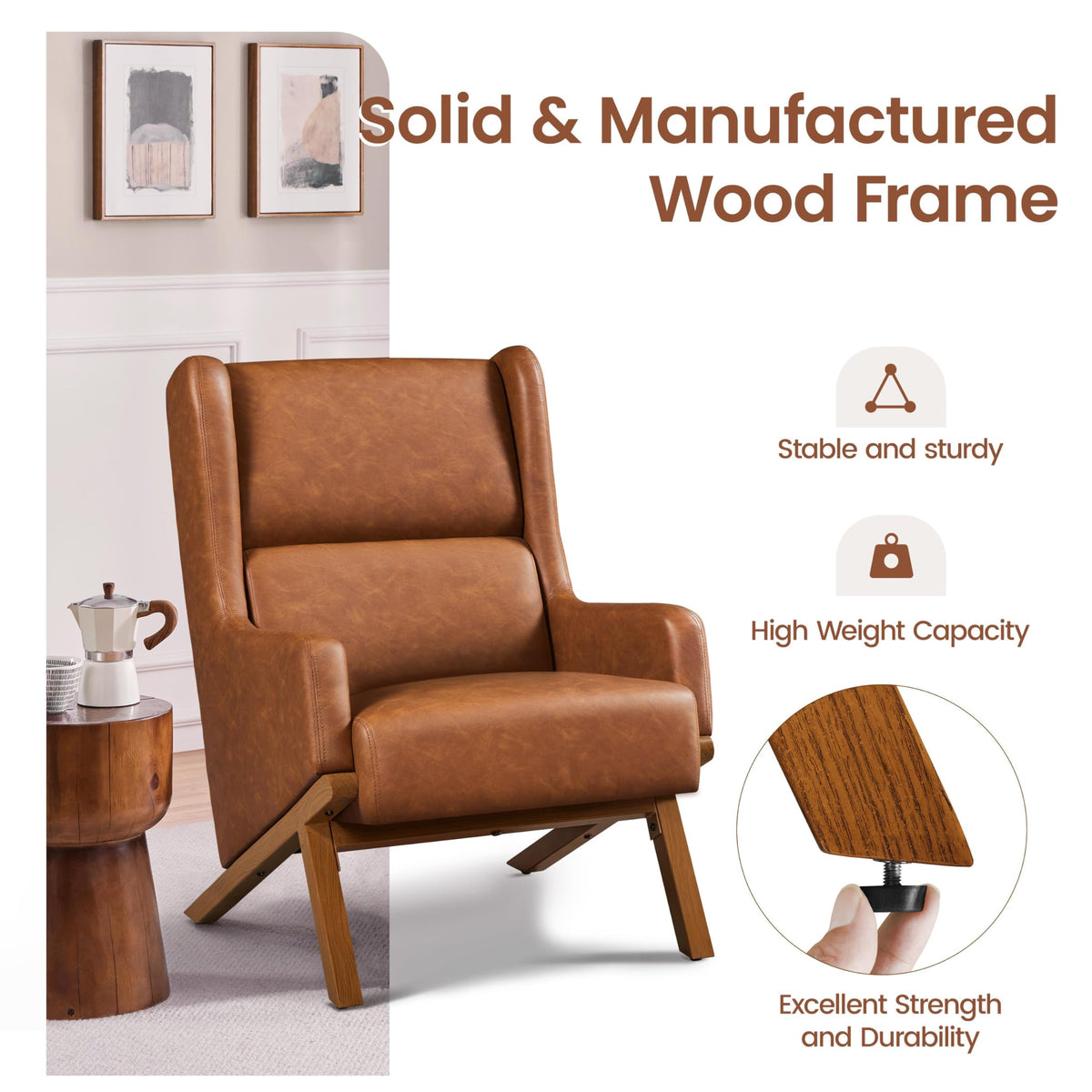 Yaheetech Accent Chair, Mid-Century Armchair with High Backrest, Brown