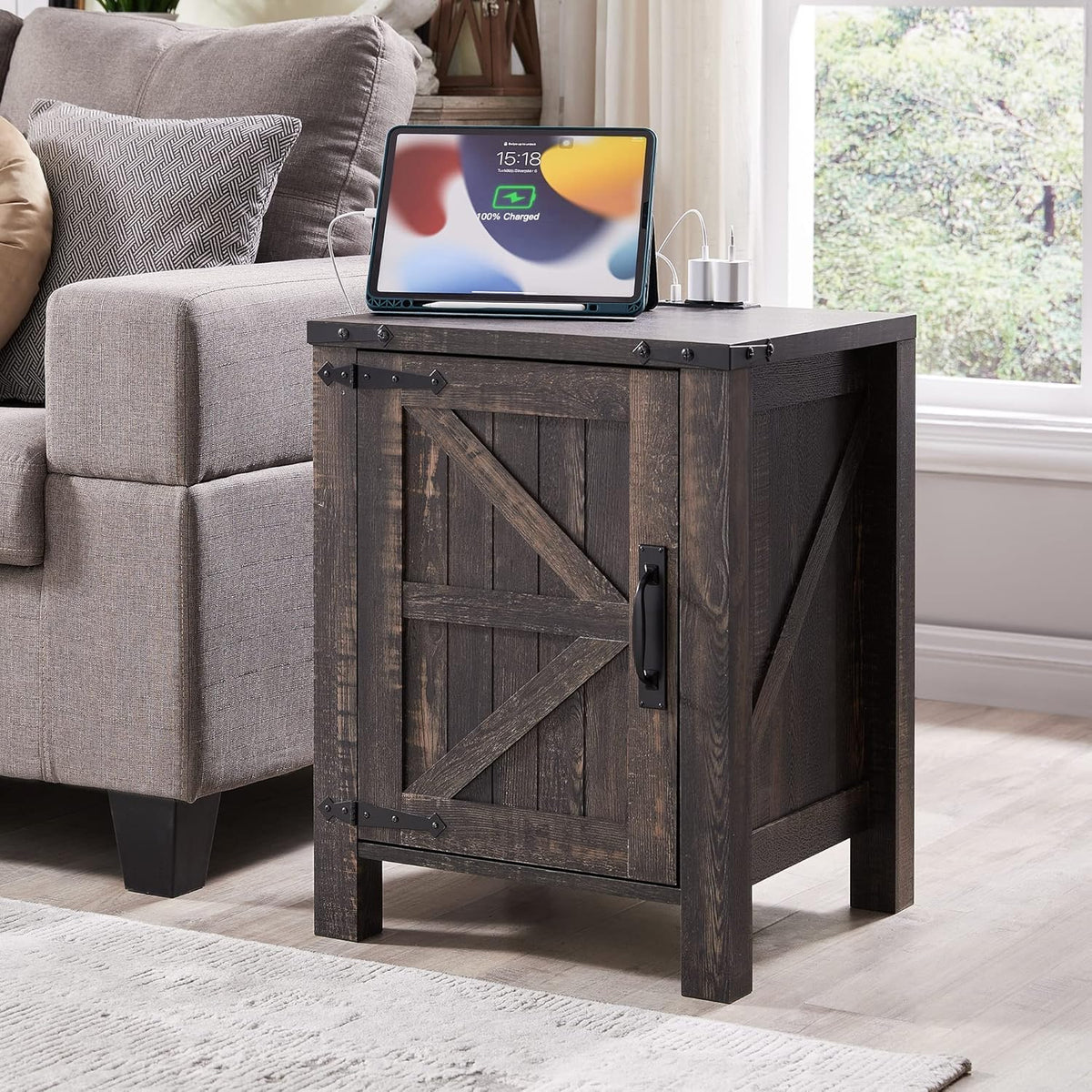 OKD 18" Farmhouse End Table Set of 2, Dark Rustic Oak