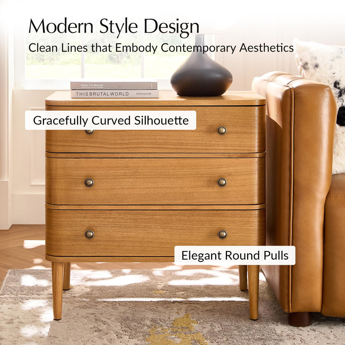 HULALA HOME 3 Drawer End Table with Charge Station, Set of 2, Oak