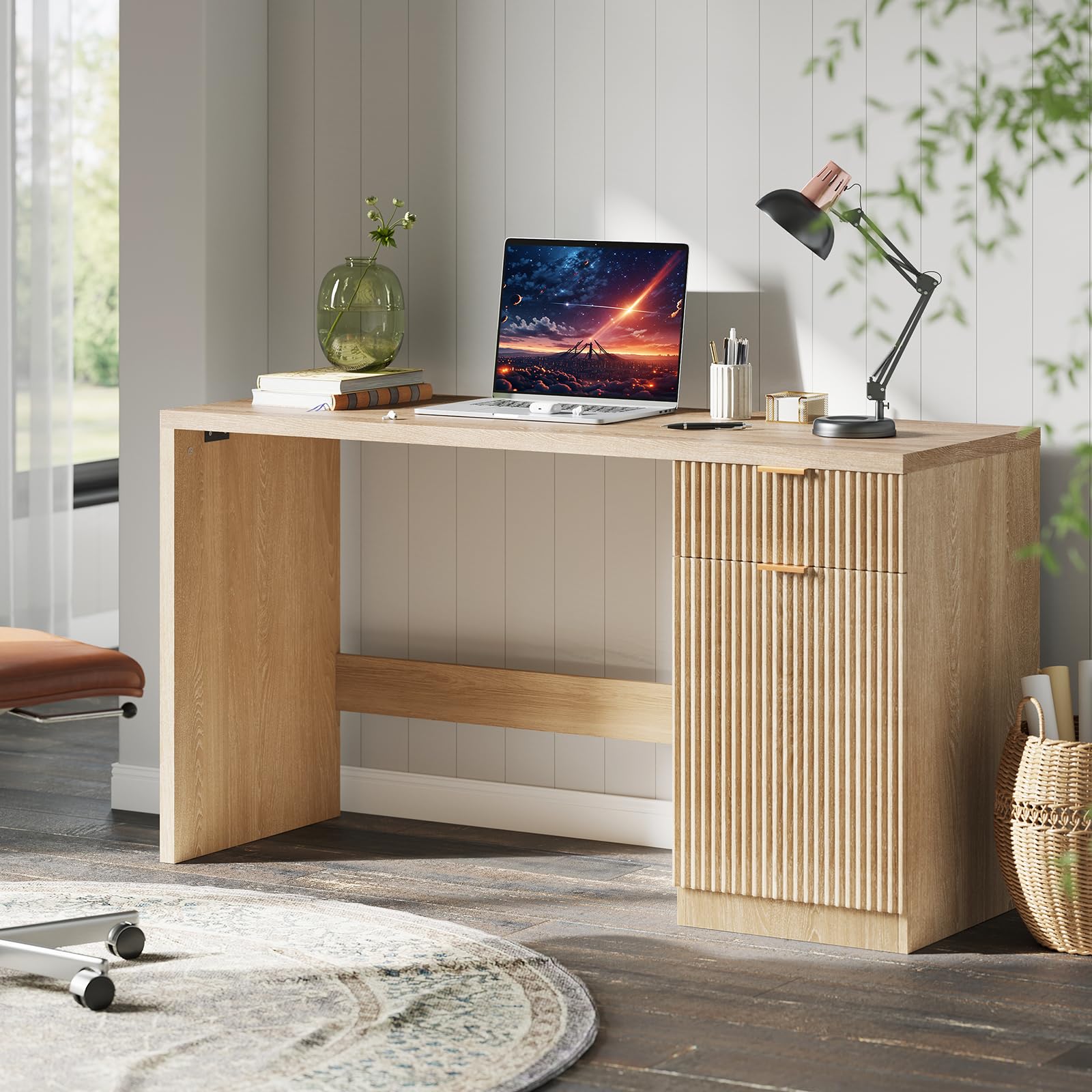 60" Fluted Executive Desk with Storage Cabinet