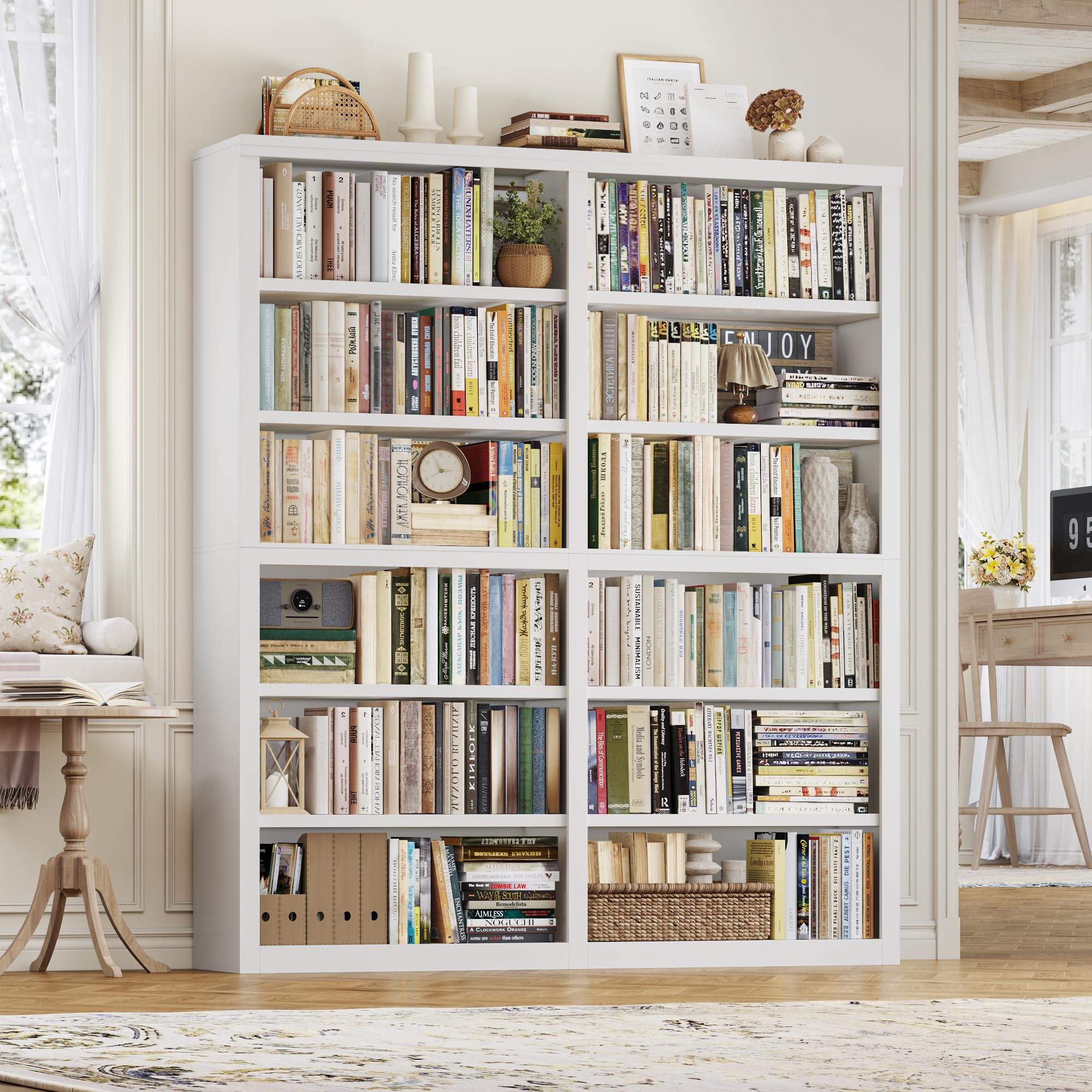 HOSTACK 63" W Open Book Shelf, 73" Tall Bookshelf with Storage, Modern White Bookshelf, Large Bookcase with 12 Display Shelves, 6 Tier Wooden Book Case for Living Room, Home Office, Library, White