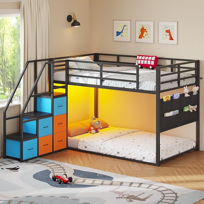 Twin Bunk Bed with Storage & LED Lights