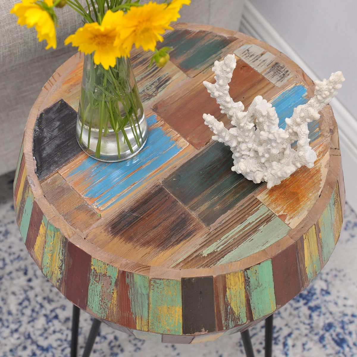 Reclaimed Wood Drum Side Table
