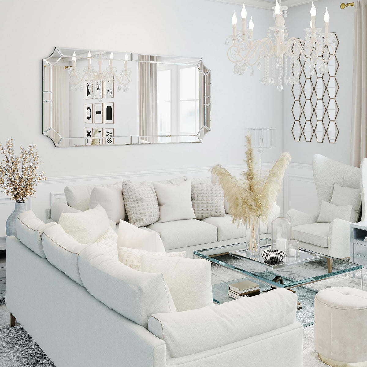 Chende 30"x59" Large Full Length Mirror with 4MM Thick Glass Pieces Frame for Dressing Room, Modern Unique Living Room Wall Mirror with Sturdy Wood Backboard, Horizontal/Vertical Hanging