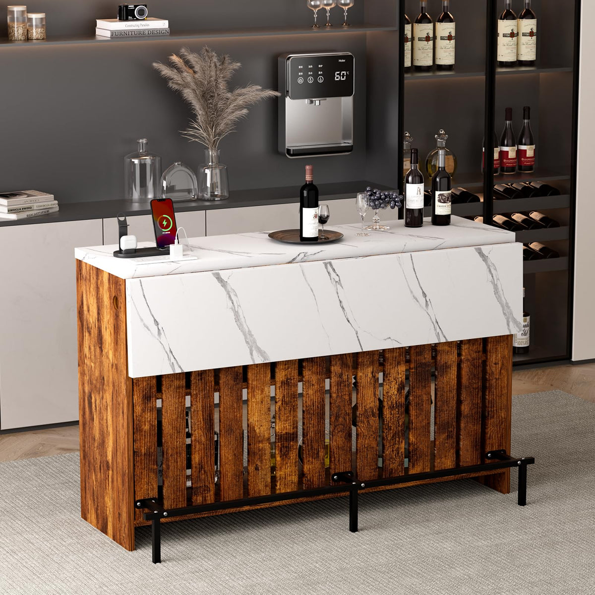 Drop Leaf Bar Table with LED Lights