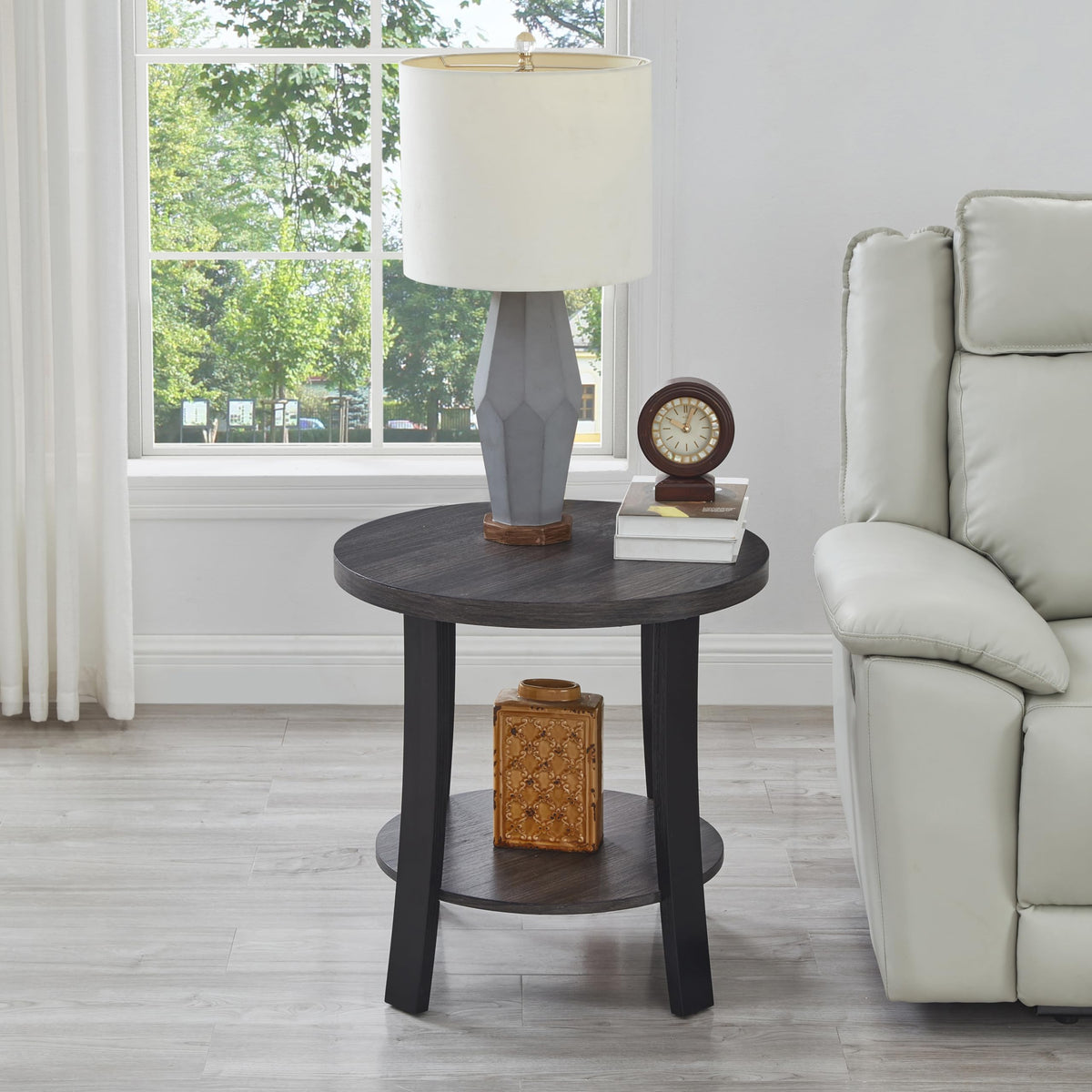 Roundhill Furniture Anze Contemporary Oval Wood Shelf 3-Piece Coffee Table Set in Charcoal Finish