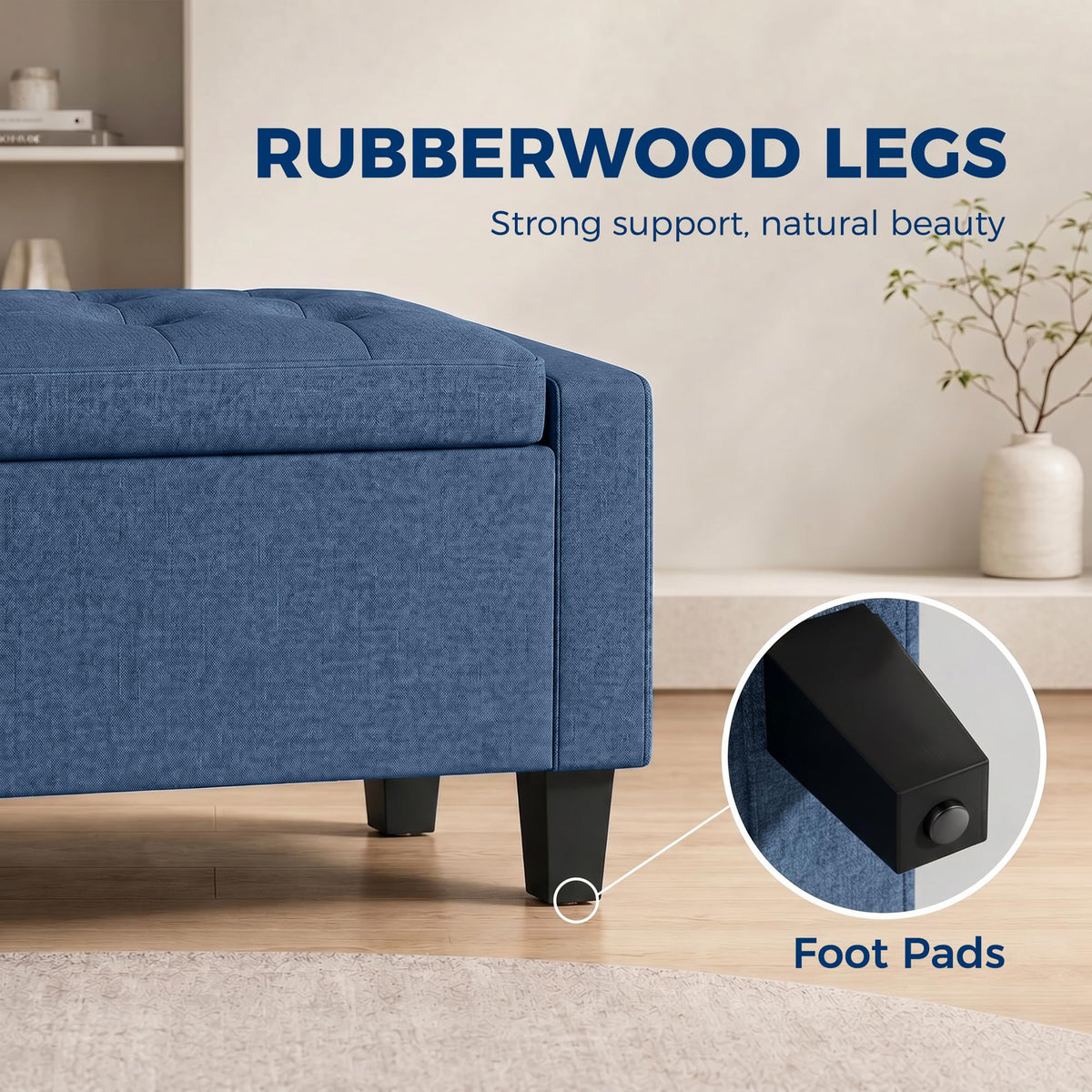Blue Tufted Storage Ottoman Bench