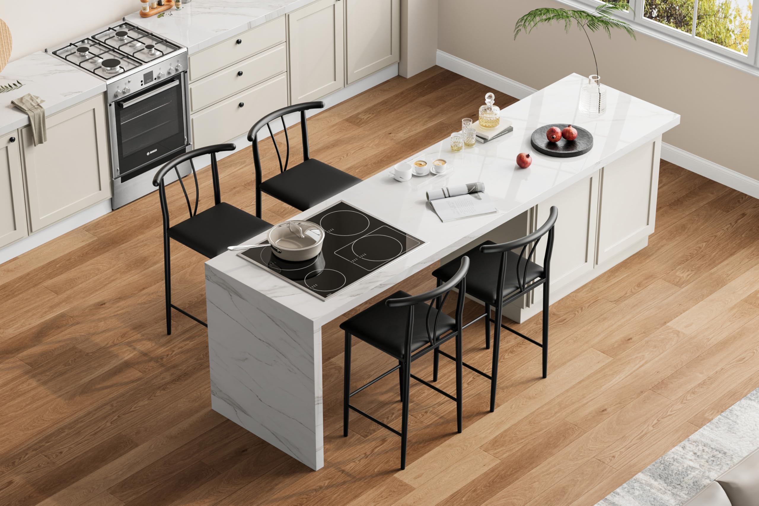 Counter Height Bar Stools with Curved Back & Footrest