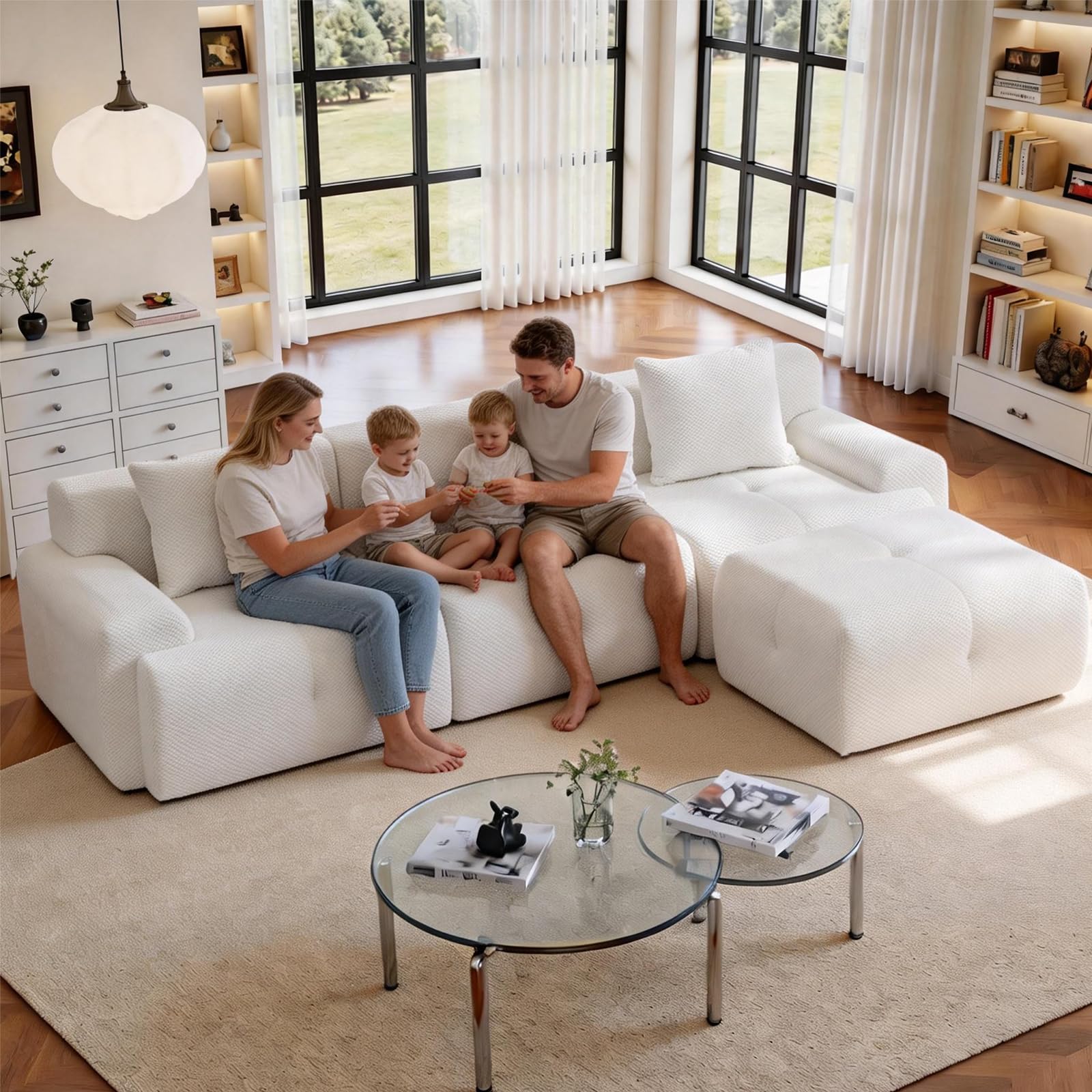 L-Shaped Modular Sectional Sofa with Ottoman
