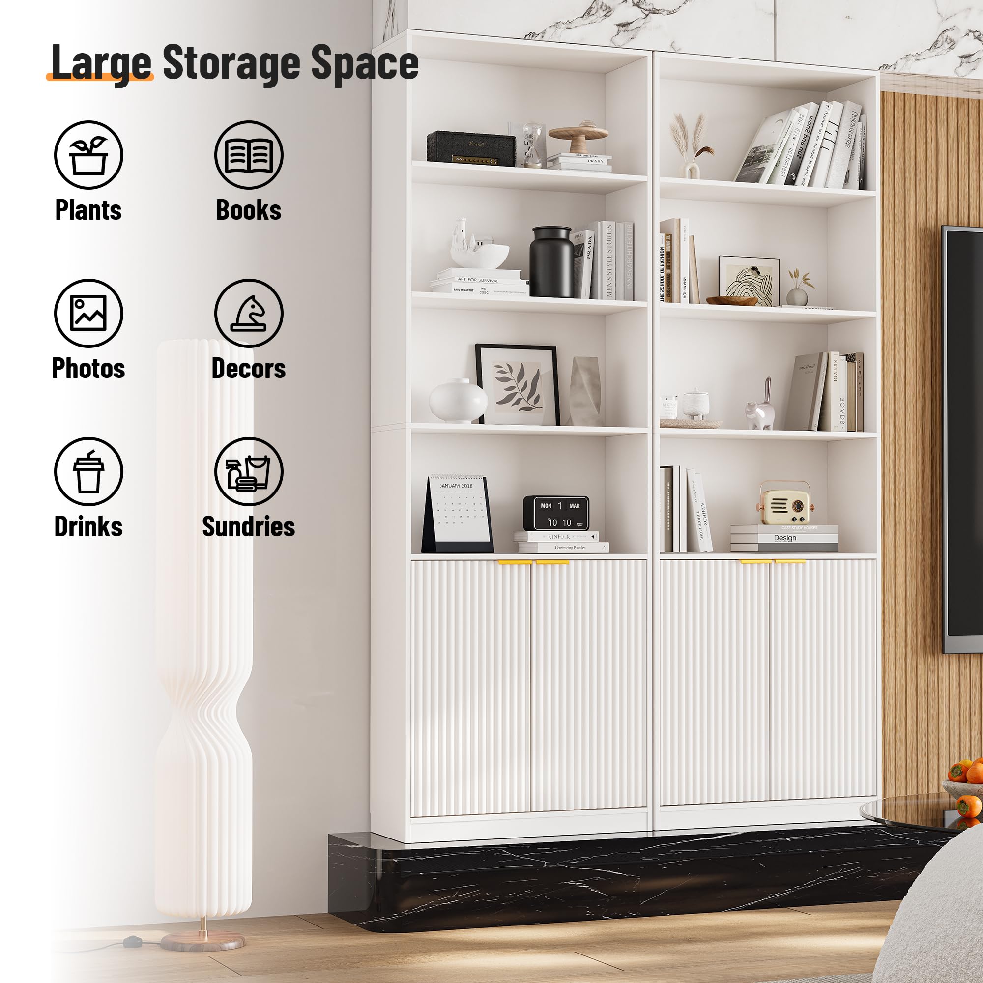 INNOD 69" Tall Book Shelve Bookcases with Doors, Floor Standing 6 Shelf Display Shelves, Bookshelf with Storage Shelf, Home Decor Furniture for Living Room Home Office