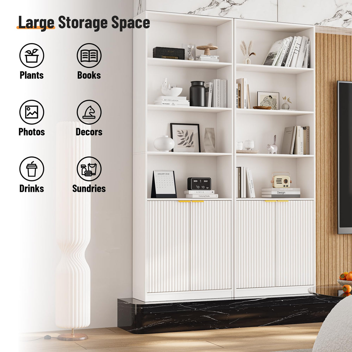 INNOD 69" Tall Book Shelve Bookcases with Doors, Floor Standing 6 Shelf Display Shelves, Bookshelf with Storage Shelf, Home Decor Furniture for Living Room Home Office