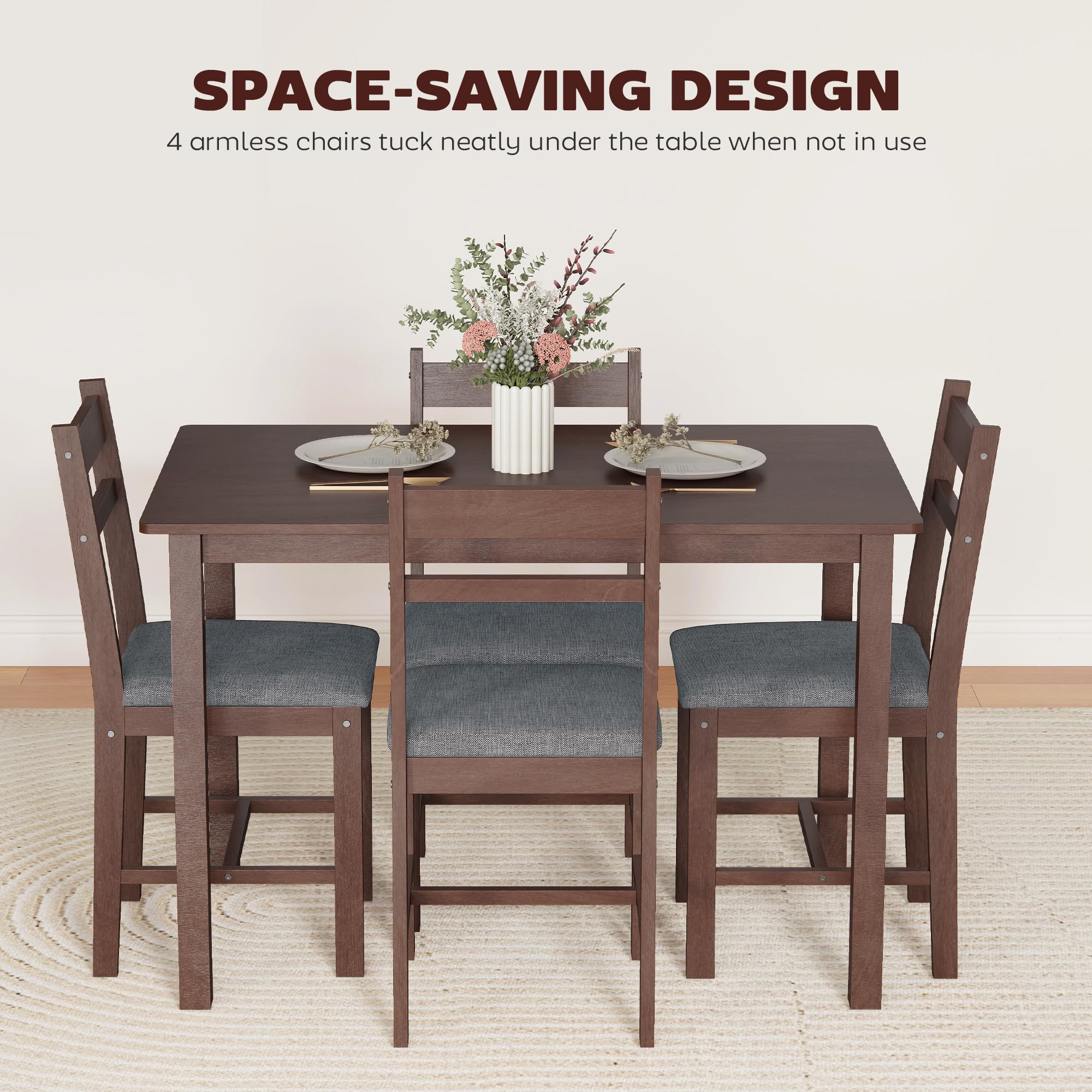 5-Piece Farmhouse Dining Table Set for 4