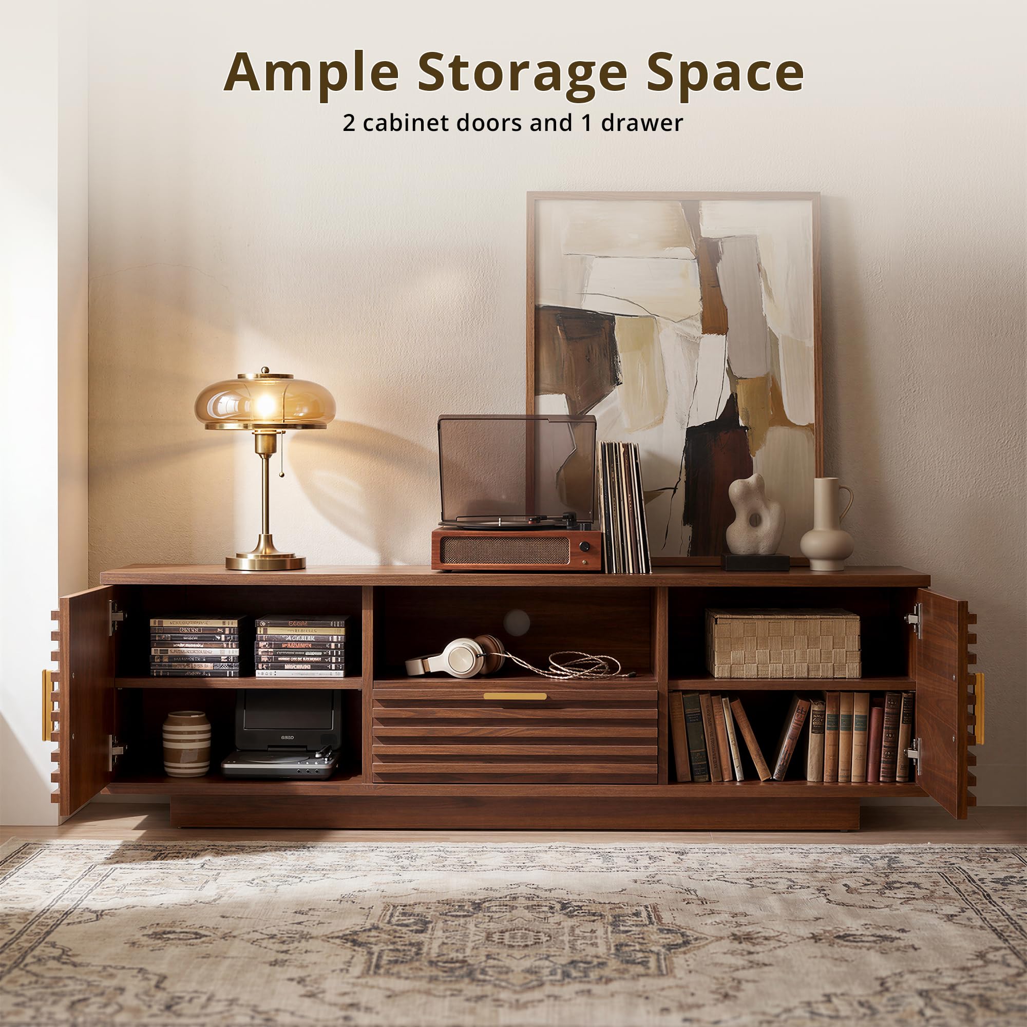 Mid-Century Modern Fluted TV Stand with Storage