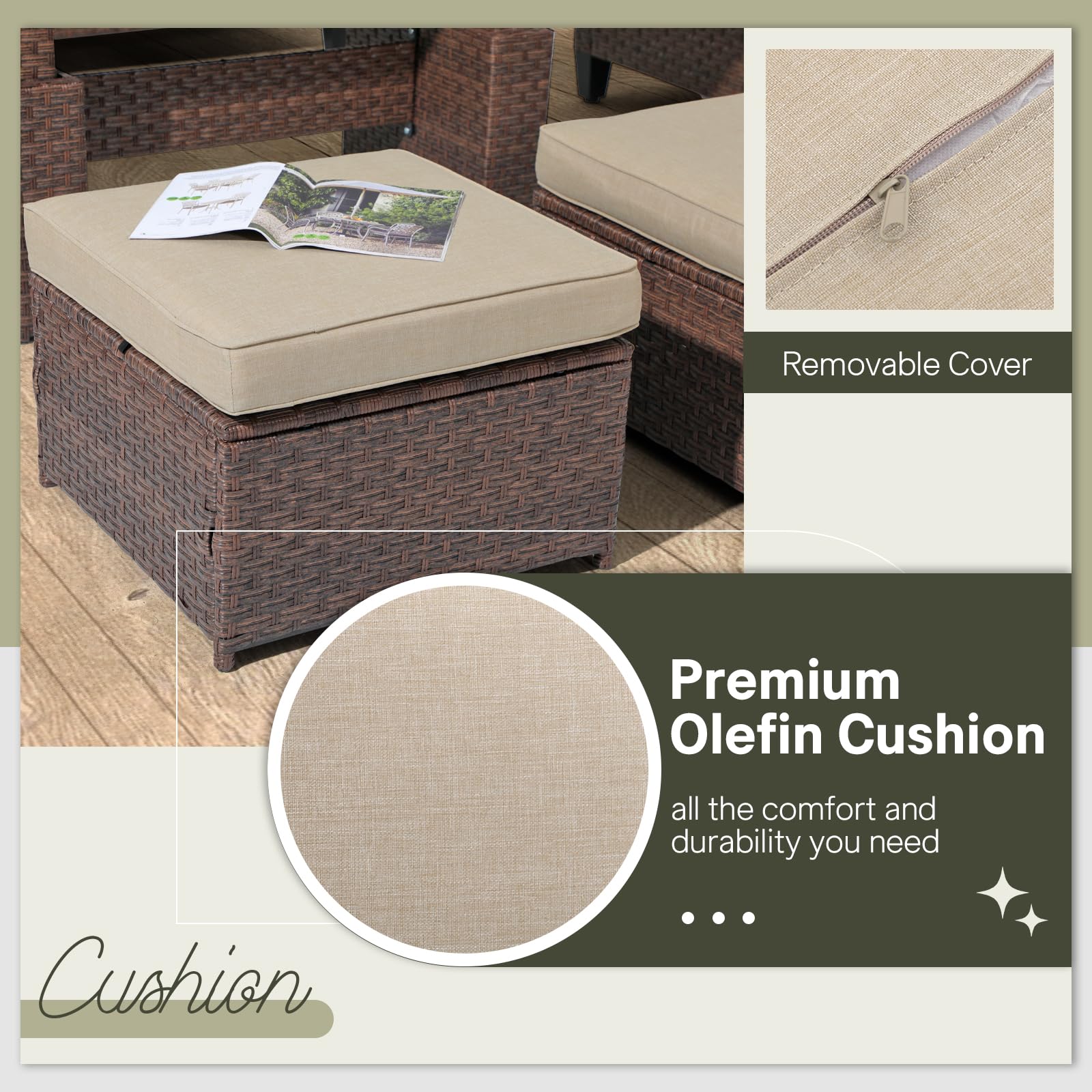 Outdoor Wicker Ottoman Set of 2 with Cushions