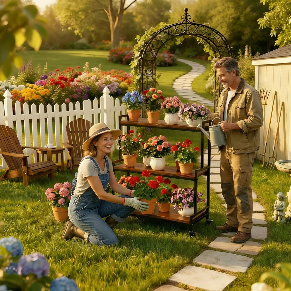 3-Tier Rolling Wood Plant Stand