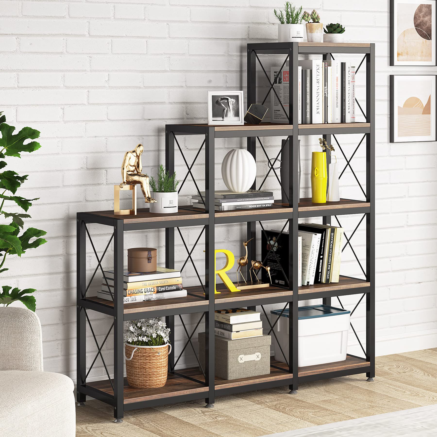 9-Cube Stepped Ladder Corner Bookcase