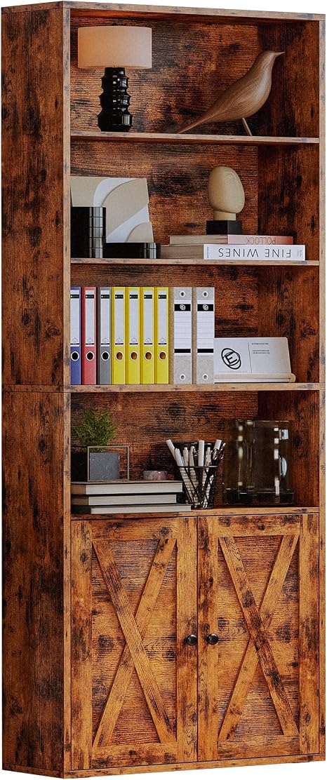 6-Tier Industrial Bookcase with Doors
