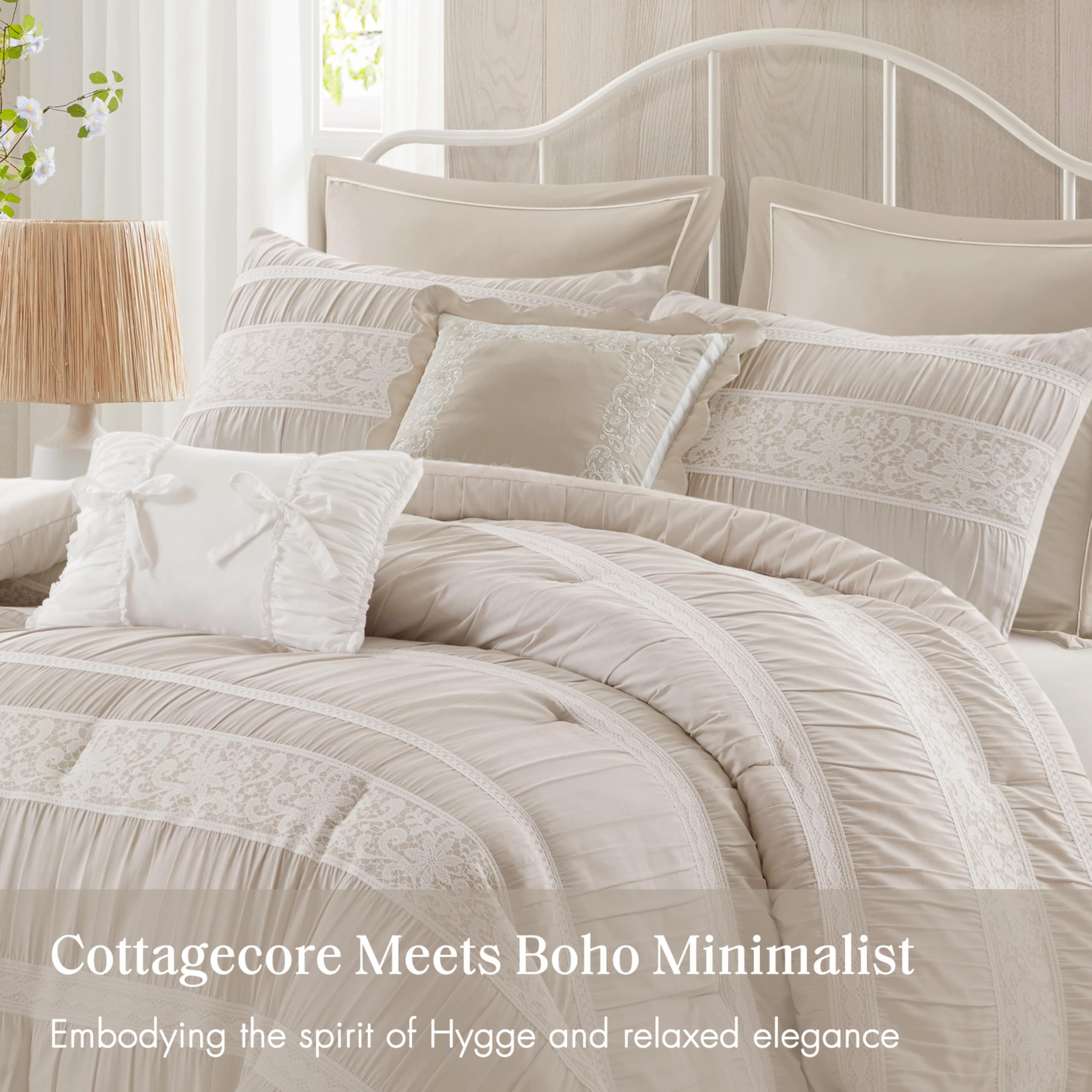 Shabby Chic 5-Piece Comforter Set with Ruching & Lace Trim