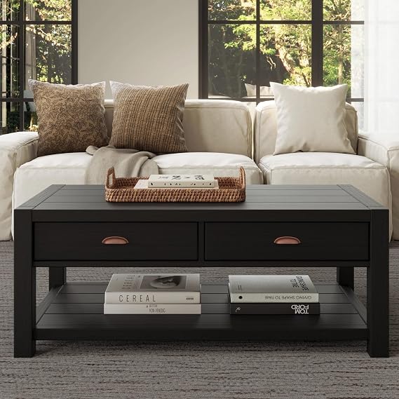 Solid Wood Coffee Table with Drawers