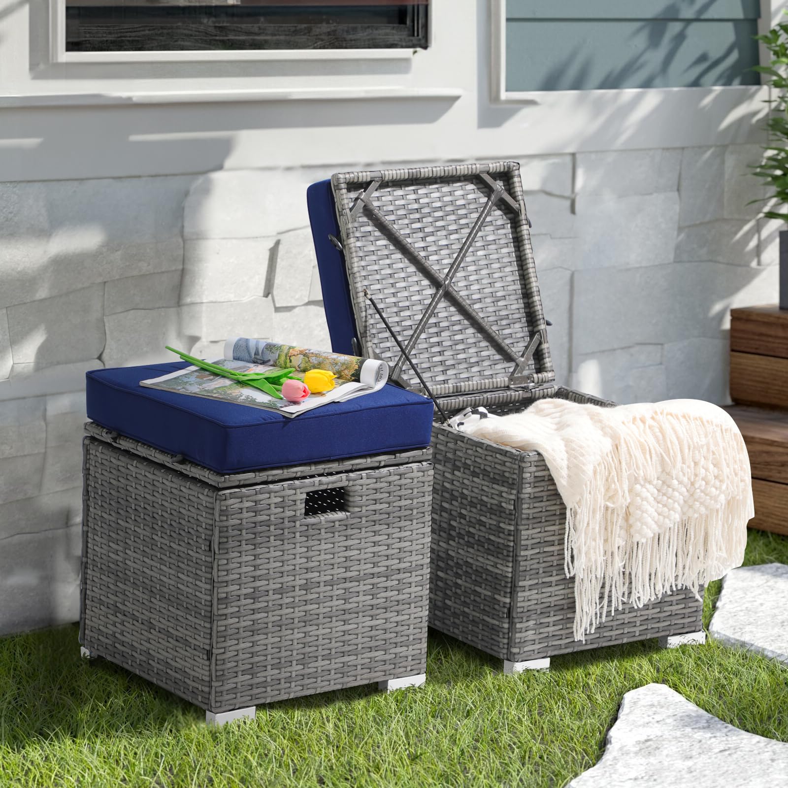Outdoor Storage Ottoman Set of 2