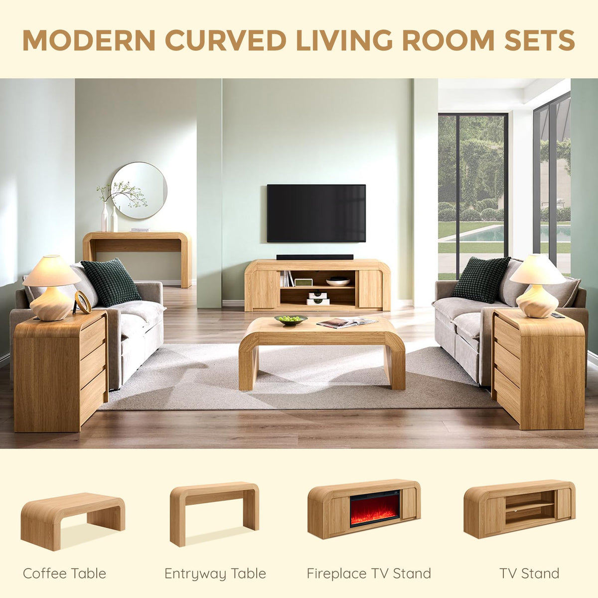 Curved Natural Oak Coffee Table