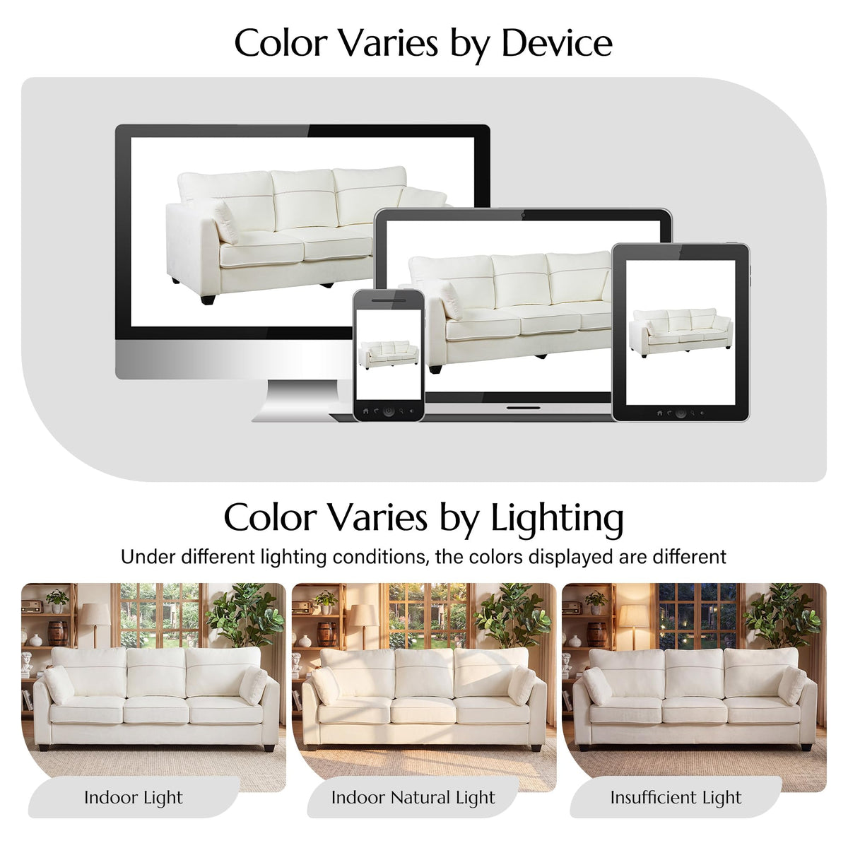Landassy Home 2-Piece Sofa Set, 65.4" Loveseat + 89" 3-Seater Couch, Beige