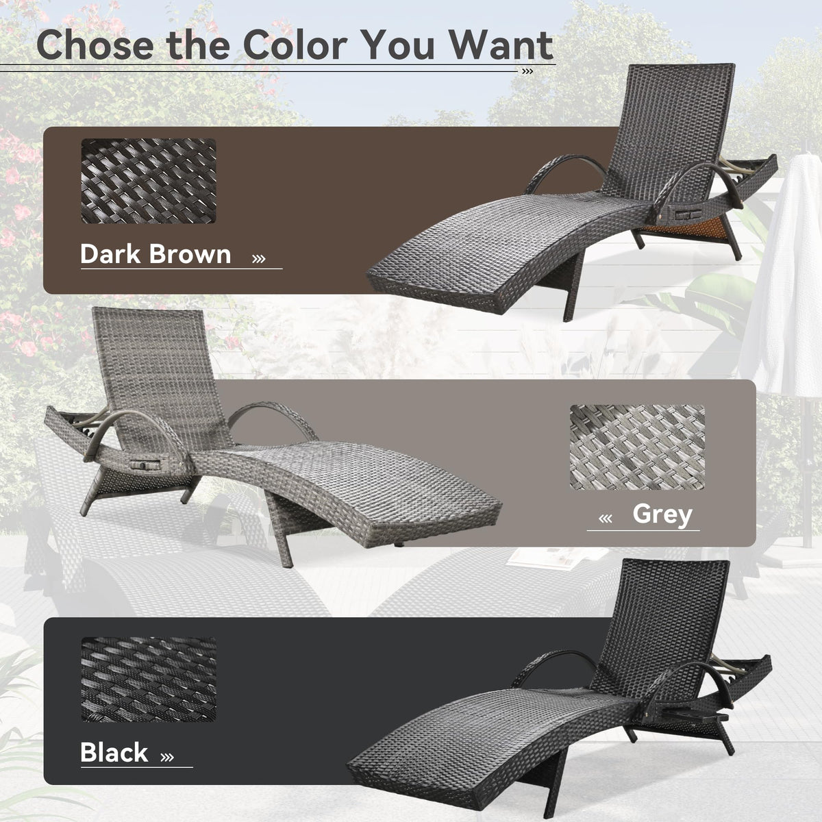 Merax 80" Long Outdoor Wicker Chaise Lounge Set of 2,Patio Rattan Reclining Chair with Pull-Out Side Table Adjustable Backrest,Sun Lounger,Pool Sunbathing Recliners,Dark Brown