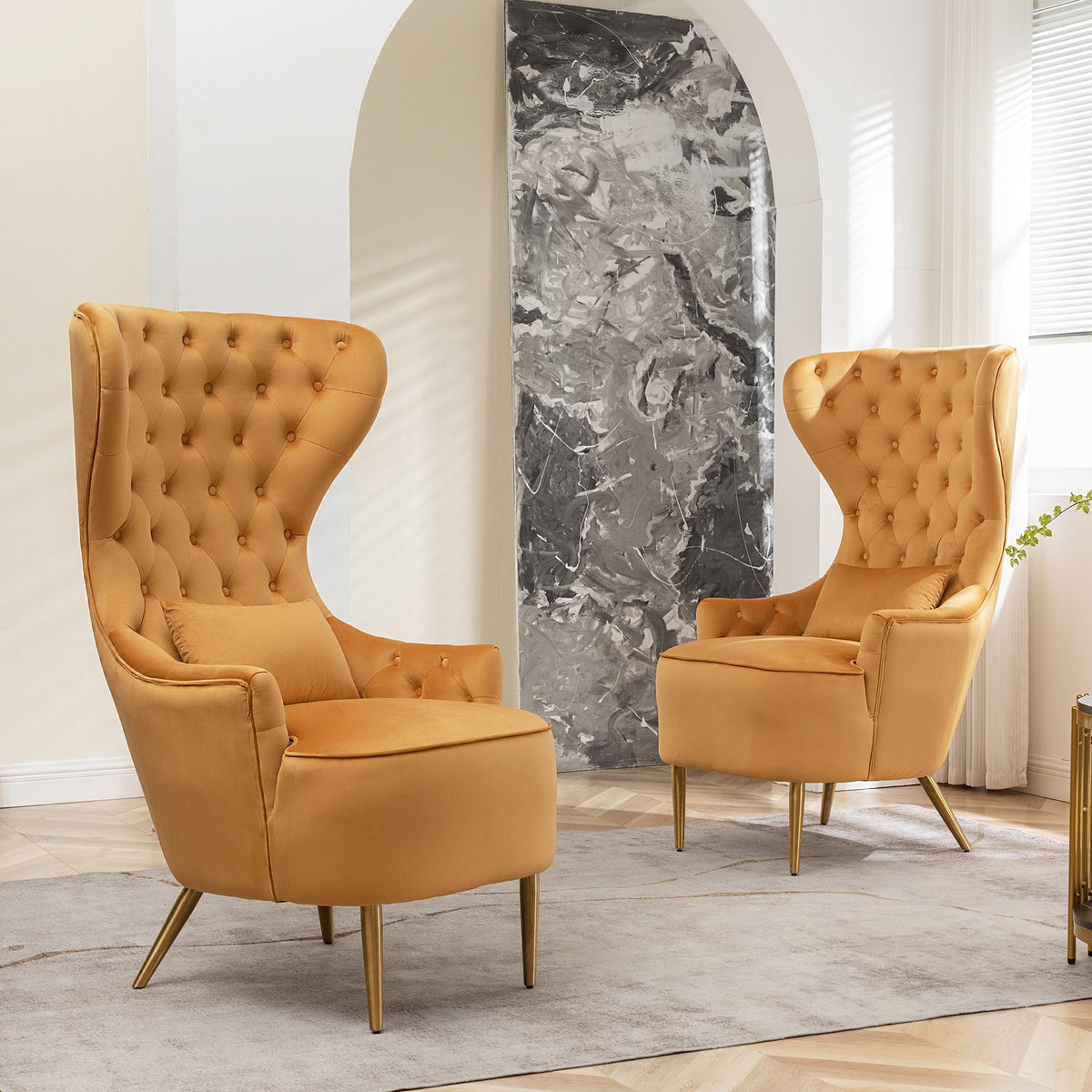 Velvet Wingback Chairs, Set of 2