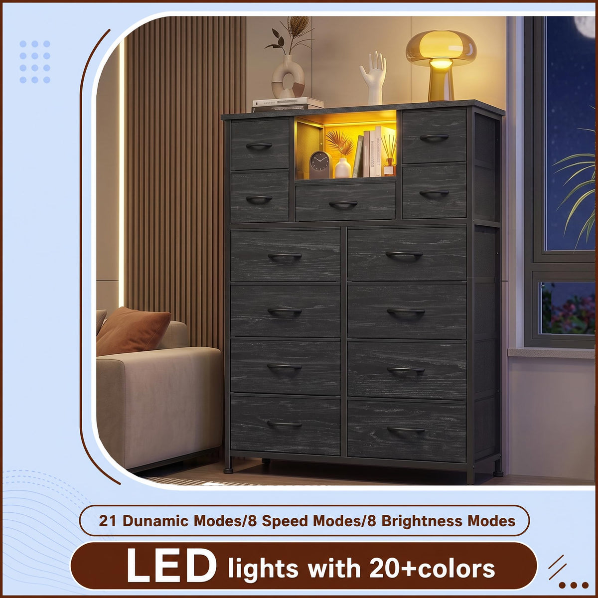 13-Drawer Dresser with LED & Charging Station