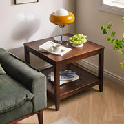Cttasty Side Table, Solid Wood Square End Table with Storage Shelf, 2-Tier Coffee Table for Living Room, Rubber Wood Small Sofa Table, Nightstand 23.62 H x 23.62 W x 23.62 D Inches (Walnut)