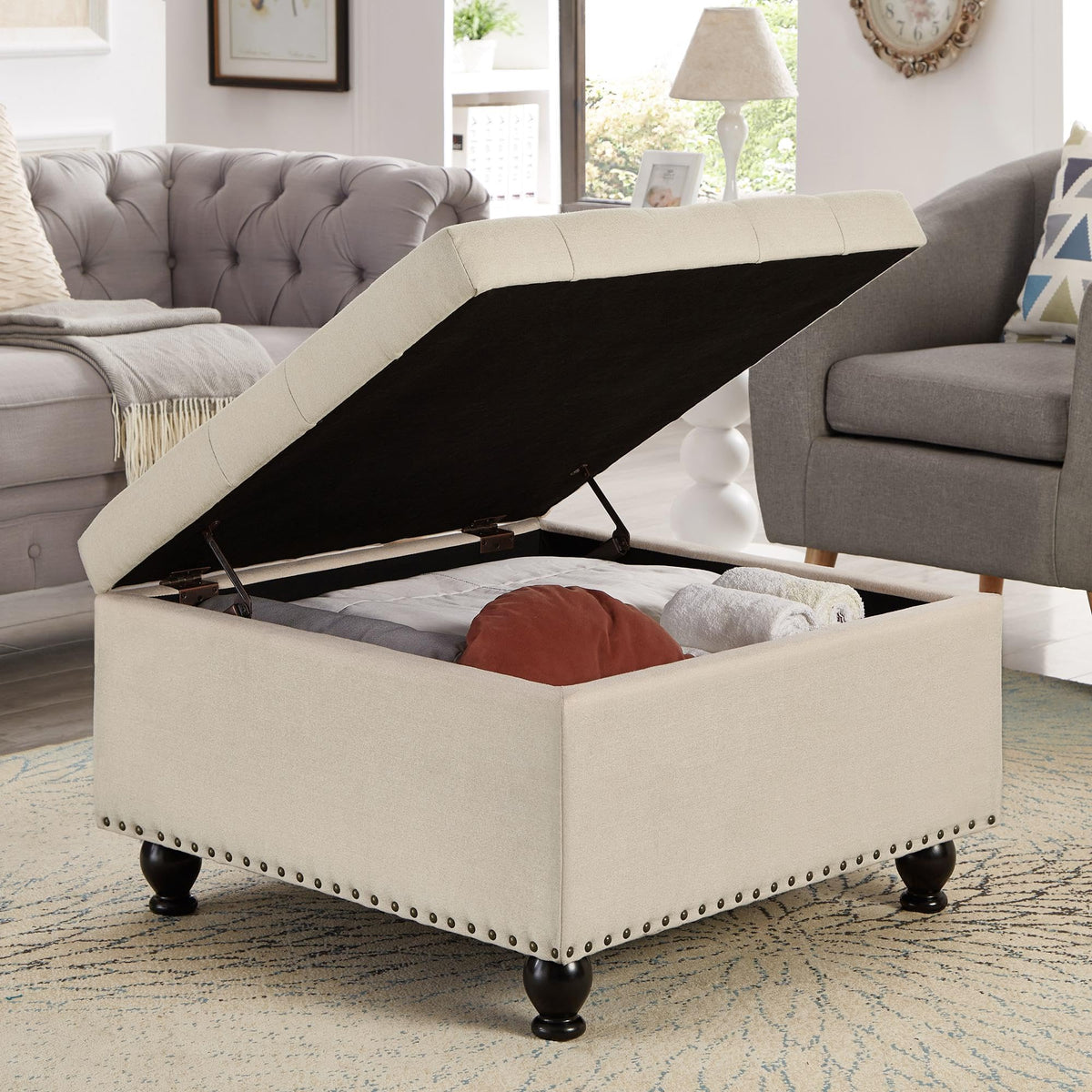 Square Tufted Storage Ottoman