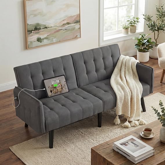 Convertible Futon Sofa Bed with USB