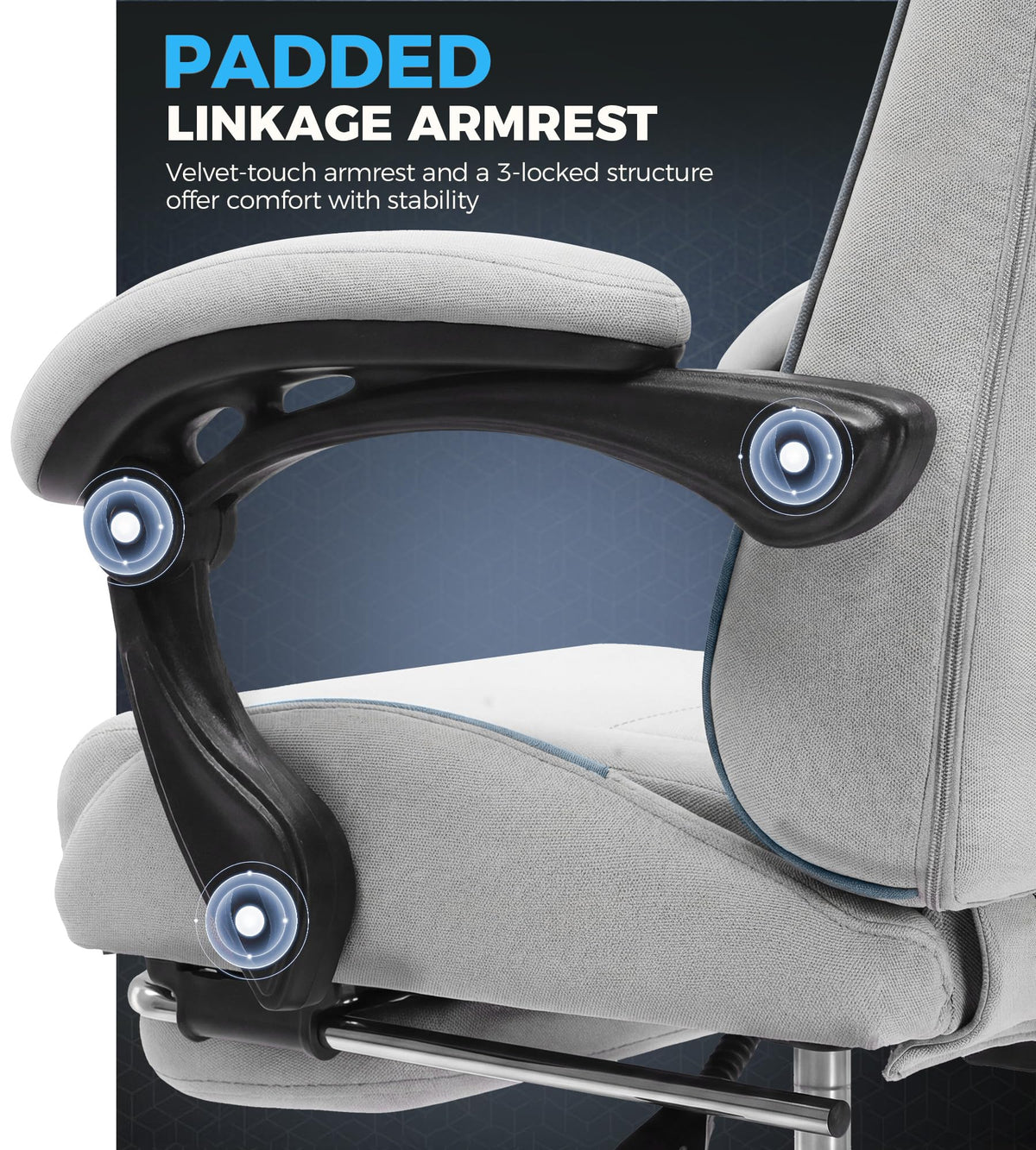 GTPLAYER Gaming Chair Fabric with Pocket Spring Cushion,Computer Office Chair with Lumbar Support for Adults Linkage Armrests and Footrest Ergonomic Gamings Chairs Height Adjustable LightGray