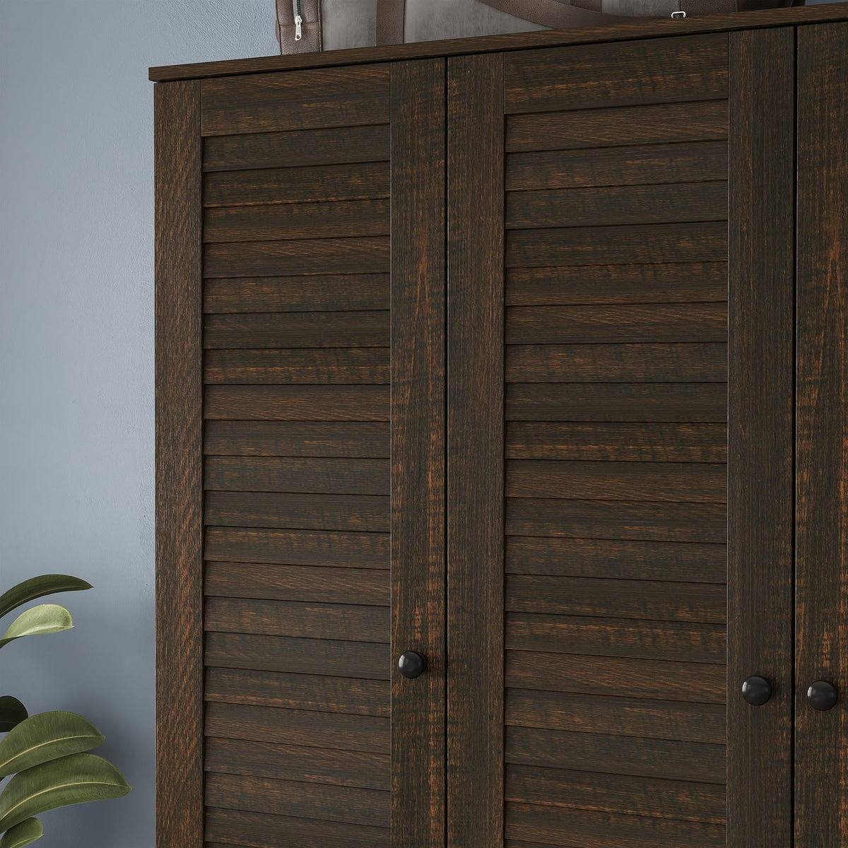Brown Louvered Wardrobe with Drawers