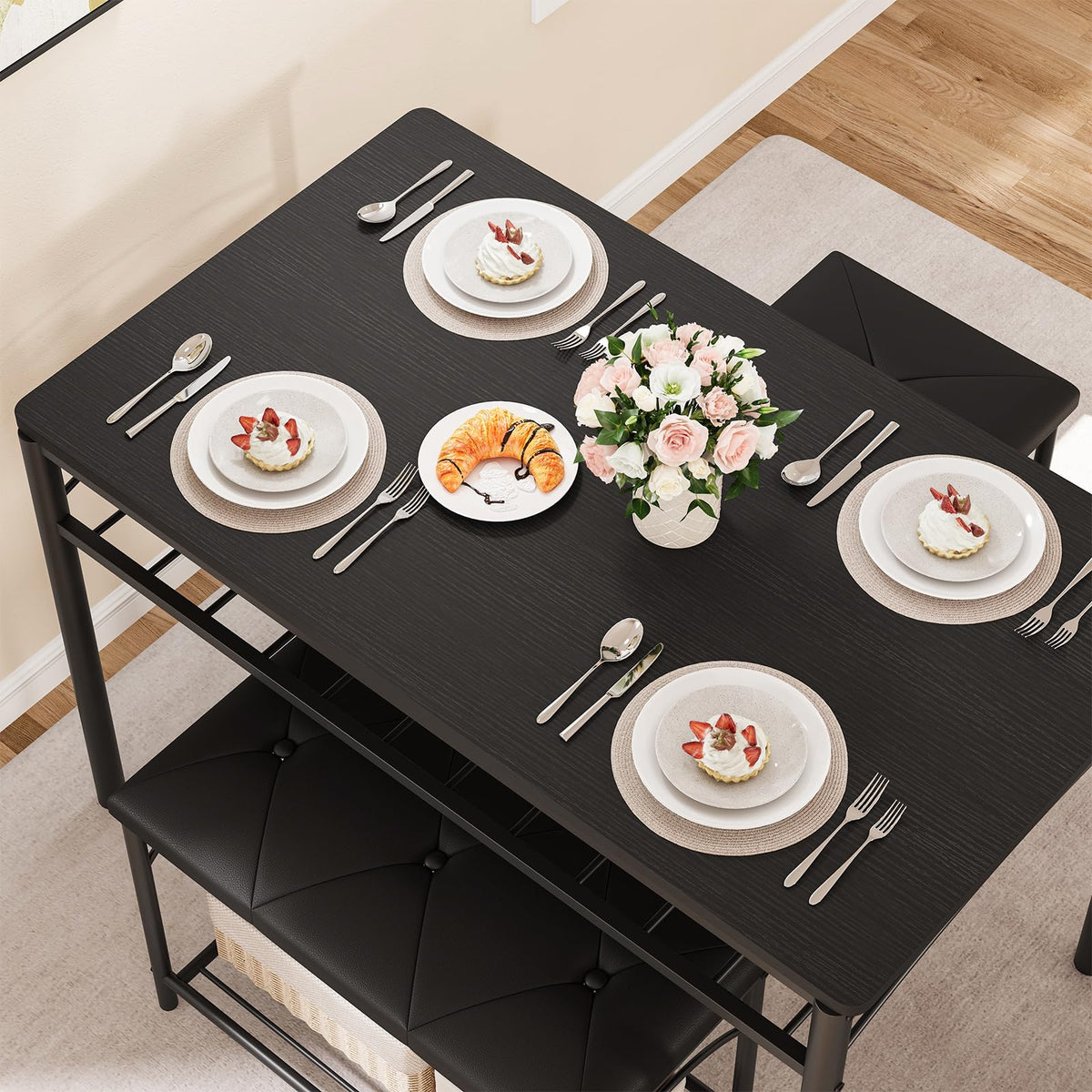 Dining Table Set with Bench & 2 Stools