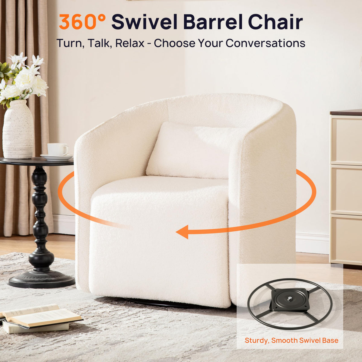 Boucle Swivel Storage Chair