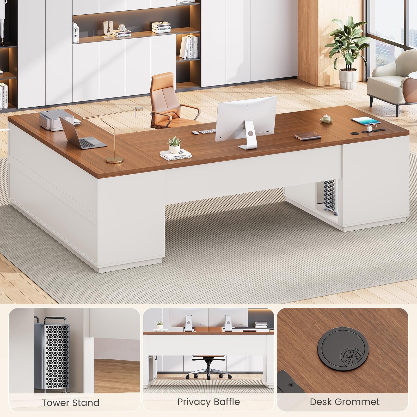 L-Shaped Executive Desk with Charging Station