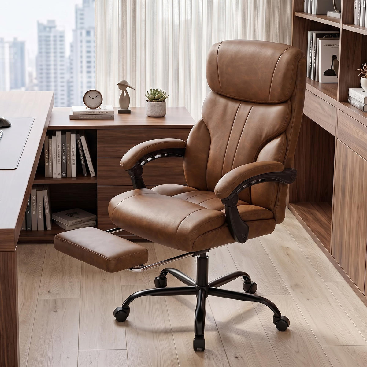 HOMCOM Massage Office Chair with Footrest, 6-Point Vibration, Heat, Brown