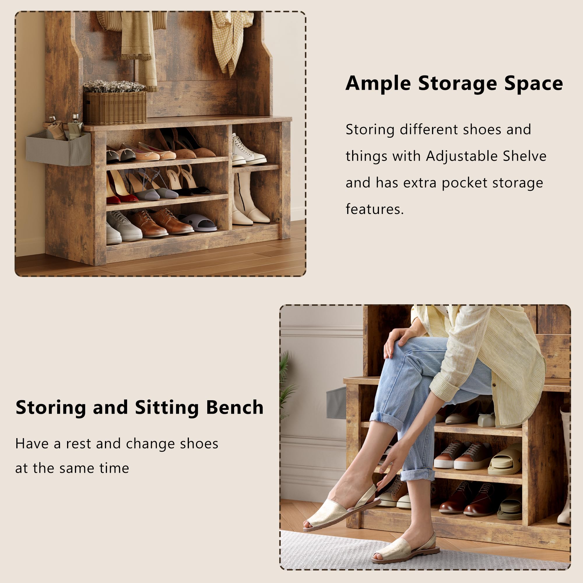Entryway Hall Tree with Bench & Storage