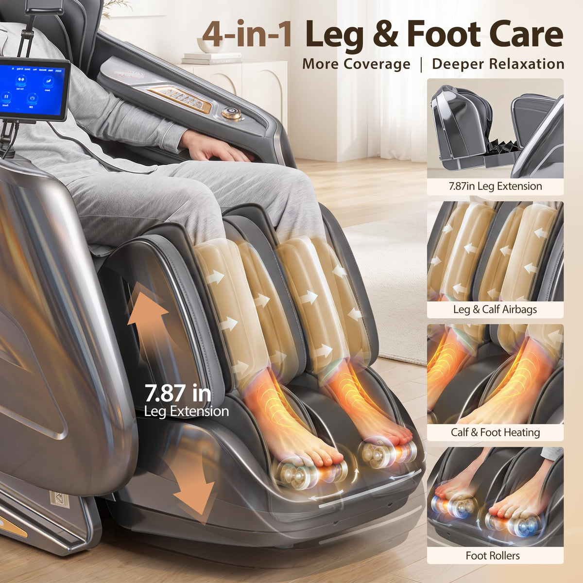 Gethope 4D Massage Chair Full Body, Zero Gravity SL-Track Recliner, Silver