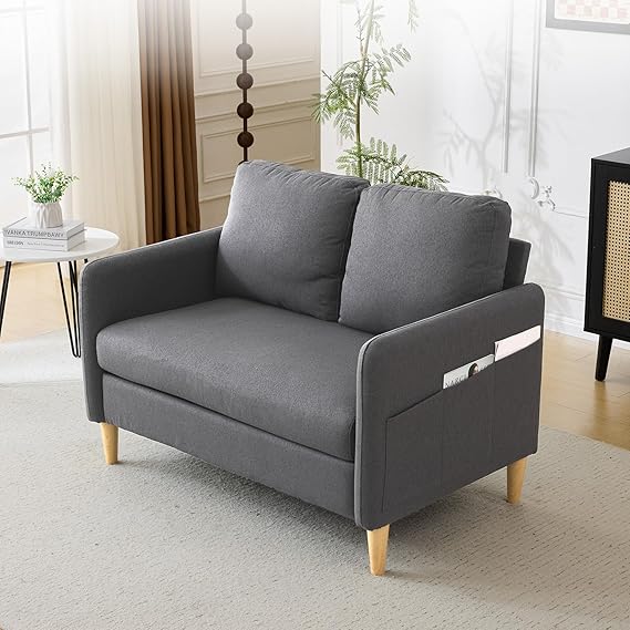 2-Seat Mid-Century Modern Loveseat with Side Storage