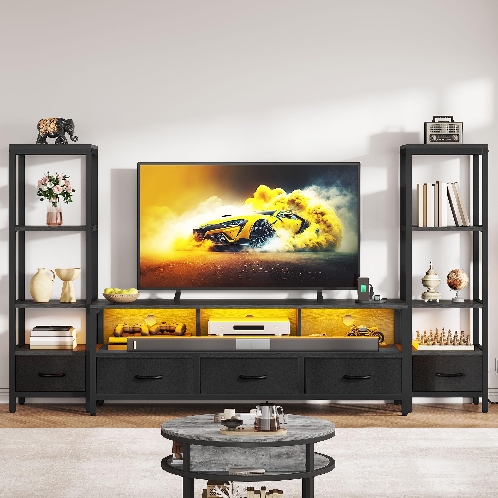Entertainment Center with Bookshelves & LED TV Stand