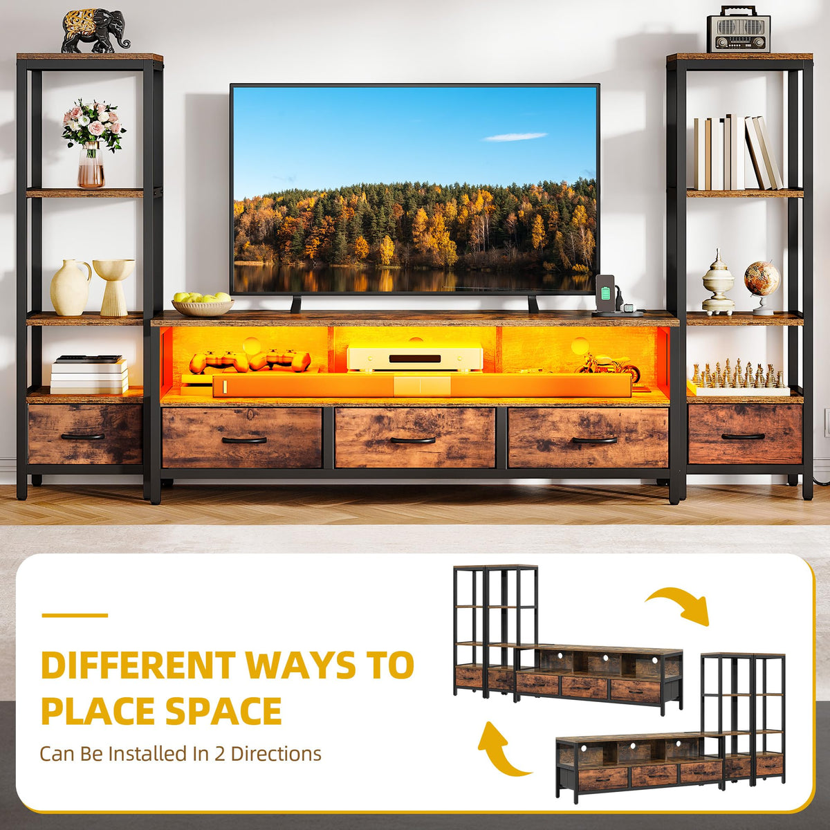 LED TV Stand with Bookshelves