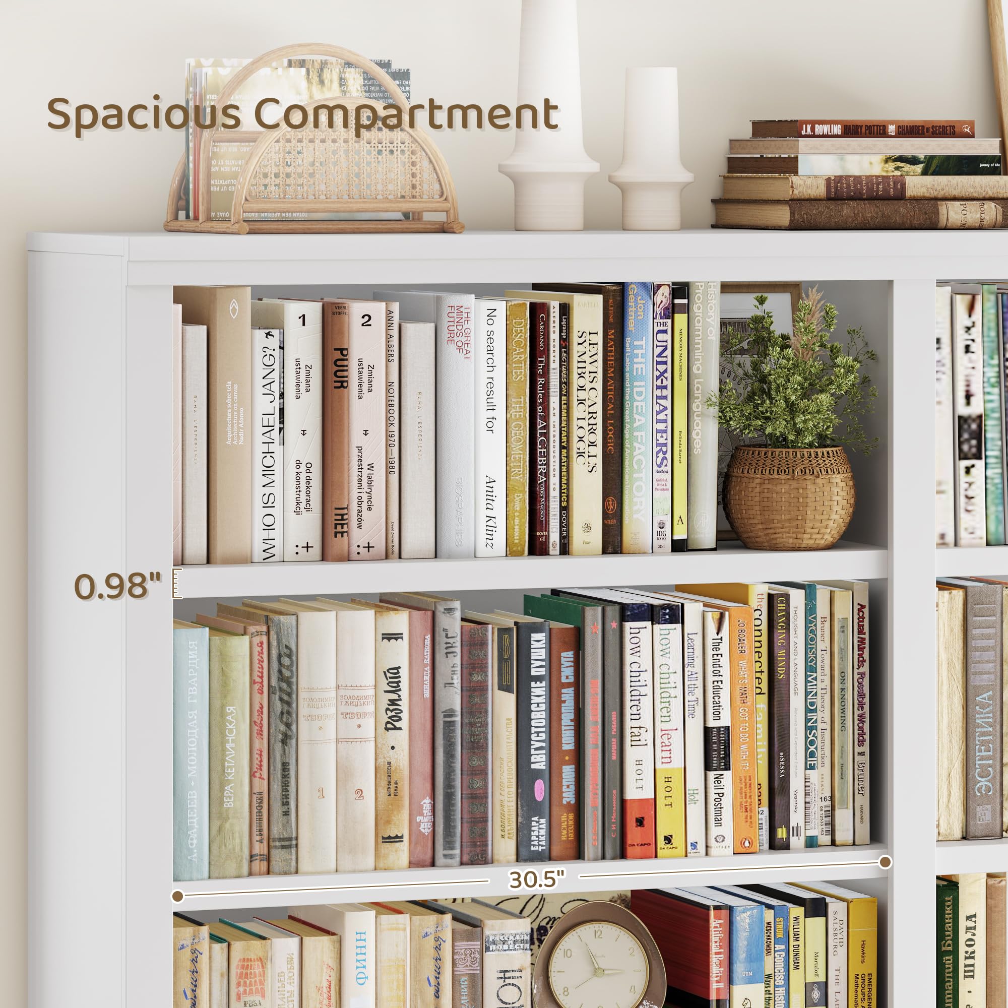 HOSTACK 63" W Open Book Shelf, 73" Tall Bookshelf with Storage, Modern White Bookshelf, Large Bookcase with 12 Display Shelves, 6 Tier Wooden Book Case for Living Room, Home Office, Library, White